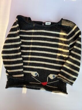 EUC Oeuf alpaca Striped Kitty Knit Sweater 6y